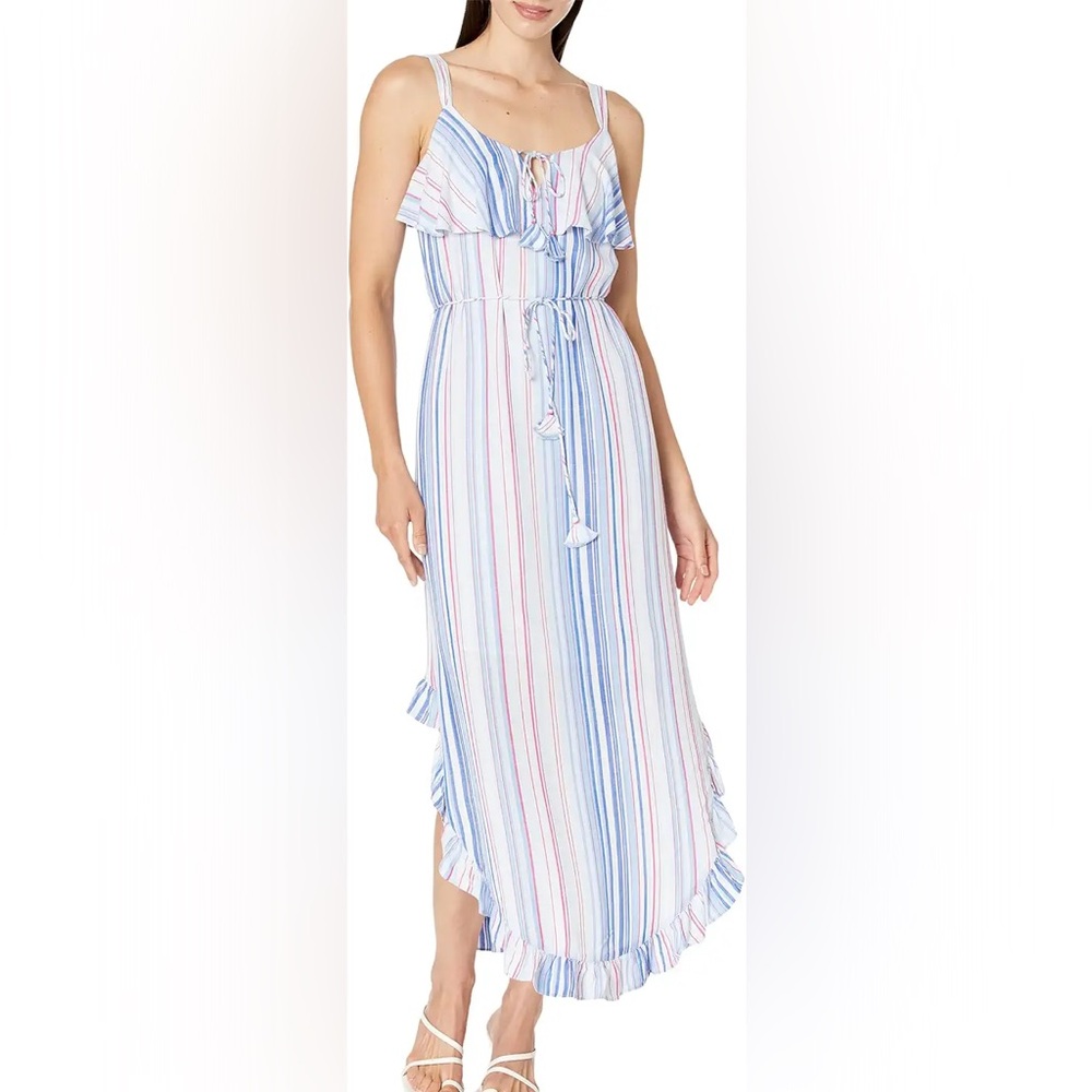 Tommy Bahama Seaside Escape Striped Maxi Dress Ruffle Hem Pockets XS - Picture 2 of 9